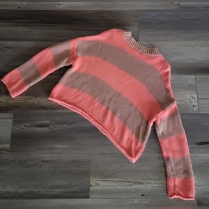 Women's Small Aerie Coral & Tan Striped Crew Neck Knit Sweater.